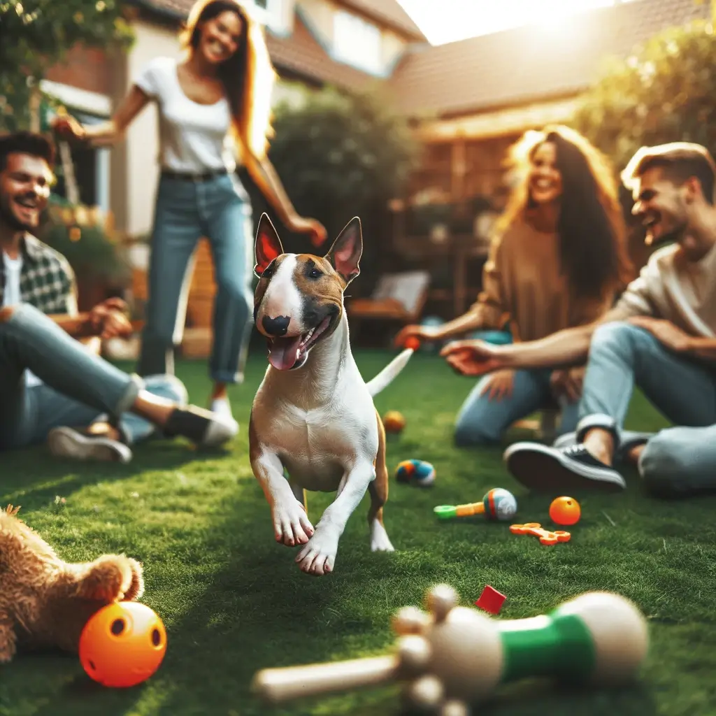 Miniature Bull Terrier with people
