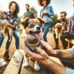 small dog is very happy with people