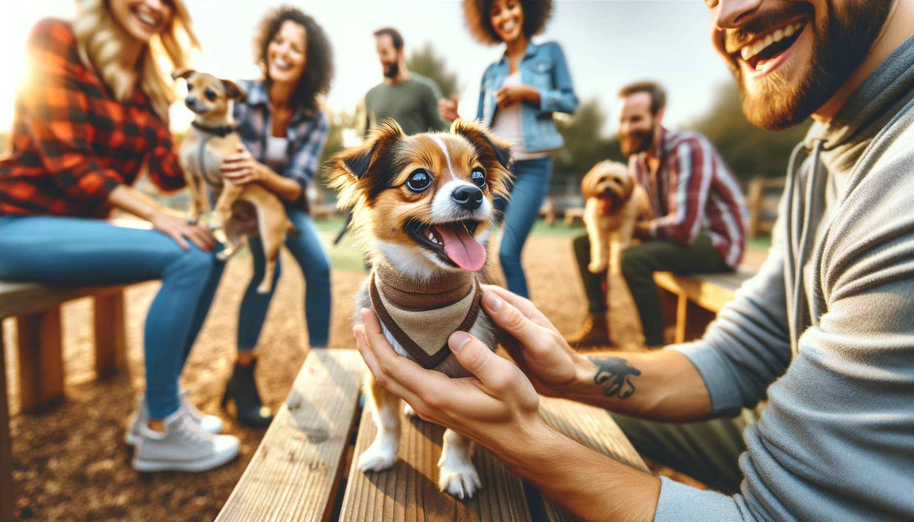 small dog is very happy with people